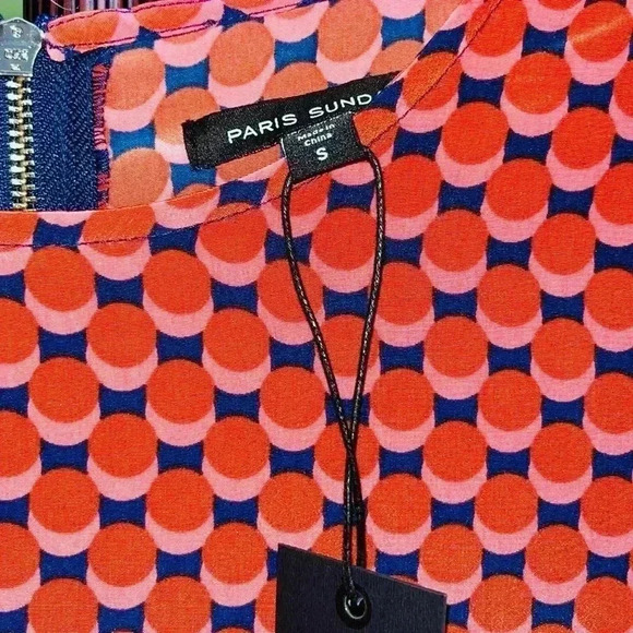 🆕 Paris Sunday Women's Blue Dress With A Red & Pink Scalloped Pattern-Sz Small - Picture 1 of 3